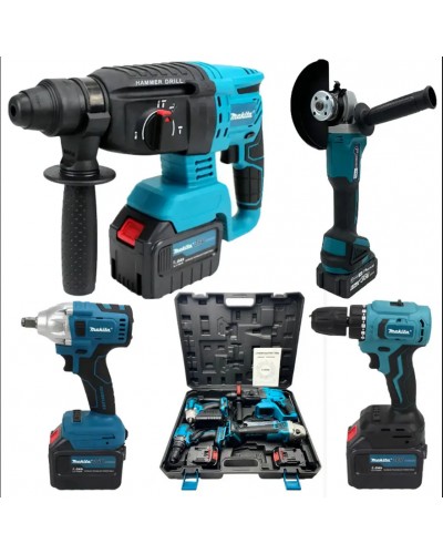 Набор 4в1 Makita Шуруповер DHP485BL + Болгарка DGA504 + Перфоратор DHR 202 + Гайковерт DTW301 АКБ