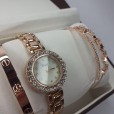 🟢 Женский подарочный набор ювелирные изделий Disu . Кулон, часы, браслет в подарочной упаковке W1