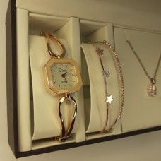 🟢 Женский подарочный набор ювелирные изделий Disu . Кулон, часы, браслет в подарочной упаковке W6