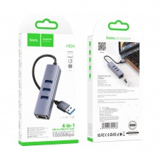 USB Hoco HB34 Easy link Gigabit Ethernet adapter(USB to USB3.0*3+RJ45)