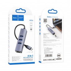 USB Hoco HB34 Easy link Gigabit Ethernet adapter(Type C to USB3.0*3+RJ45)