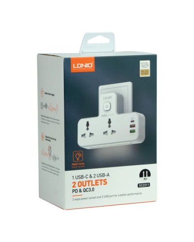 Мережевий Перехідник з нічником LDNIO SC2311 1 Type-C PD/ 2 USB QC/ 2 PSocket/ Led lamp