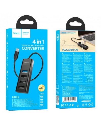 USB Hub Hoco HB25 Easy mix 4-in-1 converter (Type-C to USB3.0+USB2.0*3)