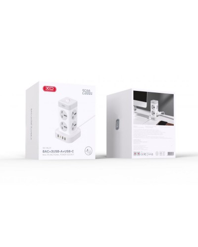 Сетевой Удлинитель XO WL21 Tower Shaped 8AC socket+3USB-A+1USB-C 2m Мят.упак.