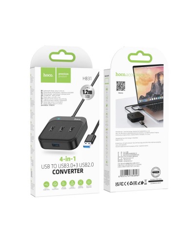 USB Hub Hoco HB31 Easy 4-in-1 converter(USB to USB3.0+USB2.0*3)(L=1.2M)