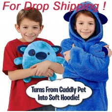 🟢 Детский Плед - худи толстовка халат с капюшоном и рукавами 3 в 1 Huggle Pets Hoodie Синий
