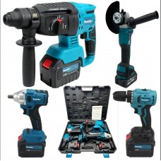 Набор 4в1 Makita Шуруповер DHP485BL + Болгарка DGA504 + Перфоратор DHR 202 + Гайковерт DTW301 АКБ