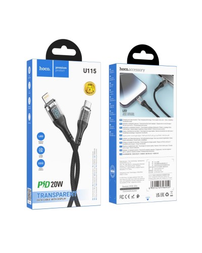 USB Hoco U115 Transparent PD20W With Display Type-C to Lightning 1.2m