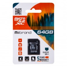 Карта Памяти Mibrand MicroSDXC 64gb UHS-1 10 Class & Adapter