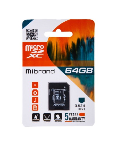 Карта Пам'яті Mibrand MicroSDXC 64gb UHS-1 10 Class & Adapter