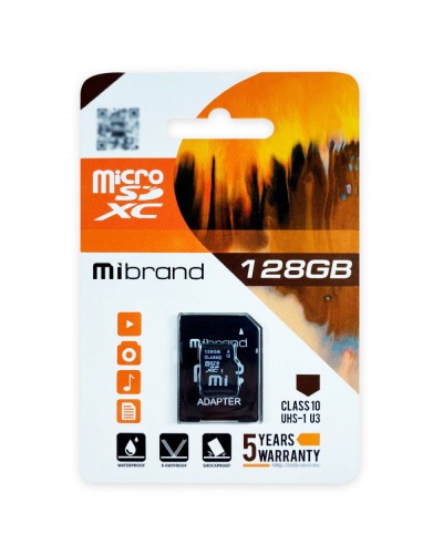 Карта Пам'яті Mibrand MicroSDXC 128gb UHS-1 U3 10 Class & Adapter