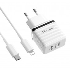 Зарядний пристрій 220V Konfulon C32D+DC13 Type-C-Lightning(Apple)