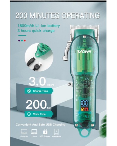 Професійна машинка для стриження VGR Professional Clipper Transparent Green V-660 (20)