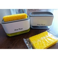 🟢 Дозатор для моющего средства нажимной с губкой Soap pump and sponge Бело-серый