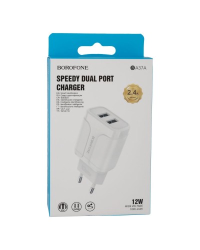 Мережевий Зарядний пристрій Borofone BA37A 2USB 2.4A 12W