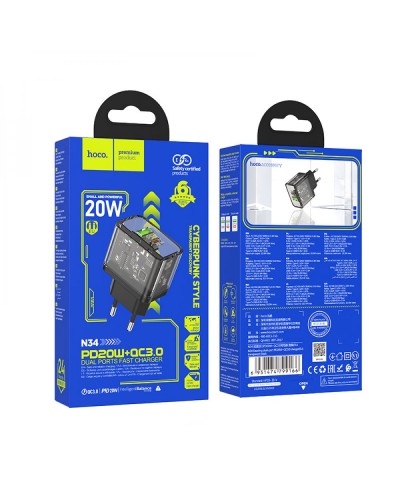 Мережевий Зарядний Пристрій Hoco N34 Dazzling PD20W+QC3.0