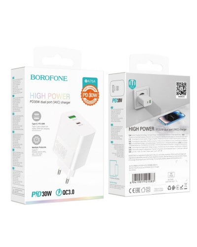 Мережевий Зарядний пристрій Borofone BA75A Powerfull PD+QC 30W