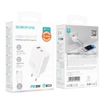 Зарядний пристрій Borofone BA75A Powerfull PD+QC 30W Type-C to Lightning