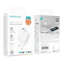 Мережний зарядний пристрій Borofone BA75A Powerfull PD+QC 30W Type-C to Type-C