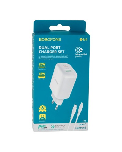 Зарядний пристрій Borofone BN4 PD 20W QC3.0 Type-C to Lightning