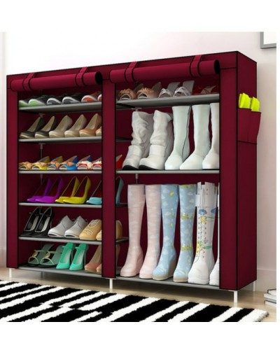 Шкаф для обуви Shoe Cabinet тканевый 6 полок, две секции. Коричневый свет BR00047