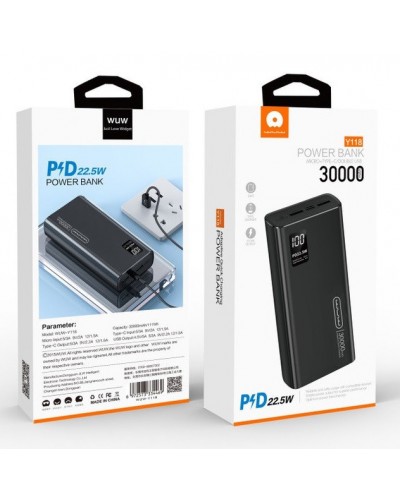 Power Bank WUW Y118 30000mAh PD20W+QC3.0 22.5W