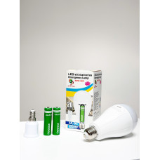 Светодиодная LED лампа с аккумуляторами 2×18650, E27/E14, аварийная 20W
