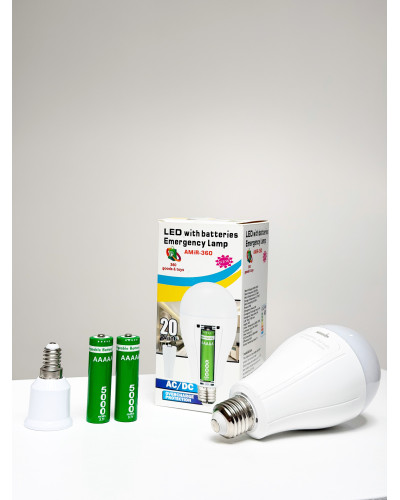 Светодиодная LED лампа с аккумуляторами 2×18650, E27/E14, аварийная 20W