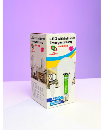 Светодиодная LED лампа с аккумуляторами 2×18650, E27/E14, аварийная 20W
