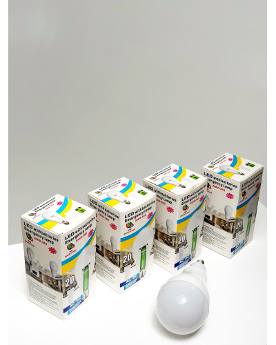 Светодиодная LED лампа с аккумуляторами 2×18650, E27/E14, аварийная 20W