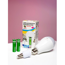Светодиодная LED лампа с аккумуляторами 2×18650, E27/E14, аварийная 20W