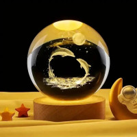 Декоративный 3D-ночник «Дельфины» в форме шара, 6 см, тёплый LED-свет (50)