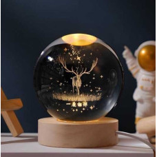 Декоративный 3D-ночник «Олень» в форме шара, 6 см, тёплый LED-свет (50)