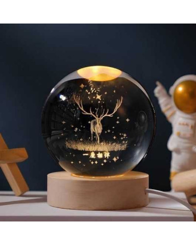 Декоративный 3D-ночник «Олень» в форме шара, 6 см, тёплый LED-свет (50)