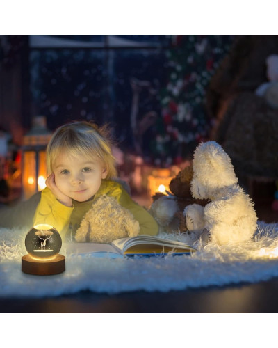 Декоративный 3D-ночник «Олень» в форме шара, 6 см, тёплый LED-свет (50)