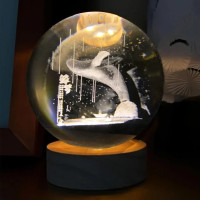 Декоративный 3D-ночник «Кит» в форме стеклянного шара, 8 см, тёплый LED-свет (30)