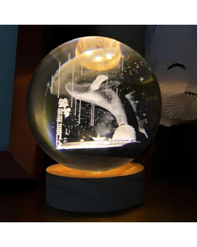 Декоративный 3D-ночник «Кит» в форме стеклянного шара, 8 см, тёплый LED-свет (30)