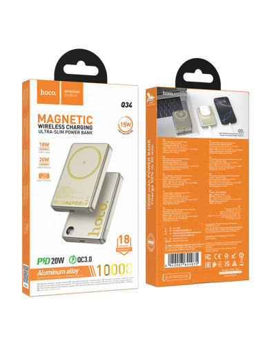 Power Bank Hoco Q34 Clever с быстрой зарядкой PD20W, магнитной площадкой и цифровым дисплеем, 10000 mAh