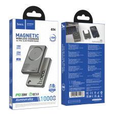 Power Bank Hoco Q34 Clever с быстрой зарядкой PD20W, магнитной площадкой и цифровым дисплеем, 10000 mAh