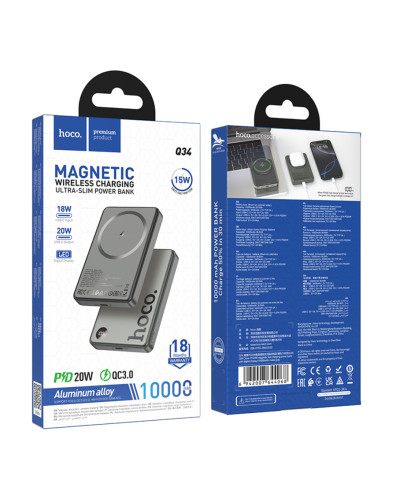 Power Bank Hoco Q34 Clever с быстрой зарядкой PD20W, магнитной площадкой и цифровым дисплеем, 10000 mAh