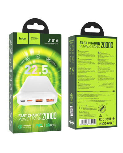 Power Bank Hoco J101A Astute 20000 mAh с поддержкой быстрой зарядки 22.5W, полностью совместимый