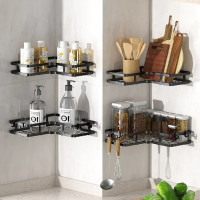 Кутова полиця для ванної з нержавіючої сталі Corner Shower Caddy, чорна, 2 яруси
