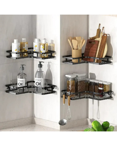 Угловая полка для ванной из нержавеющей стали Corner Shower Caddy, черная, 2 яруса