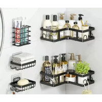Кутова полиця для ванної з нержавіючої сталі Corner Shower Caddy, чорна, 2 яруси