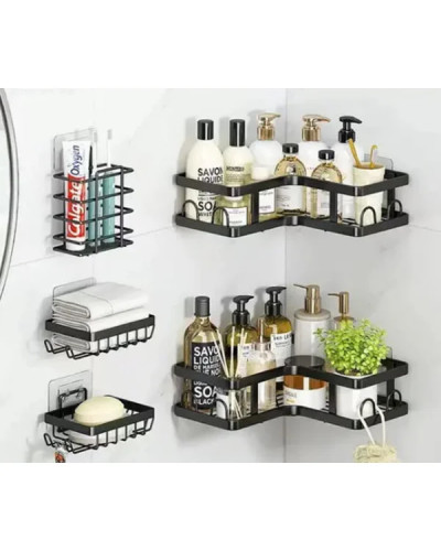 Угловая полка для ванной из нержавеющей стали Corner Shower Caddy, черная, 2 яруса