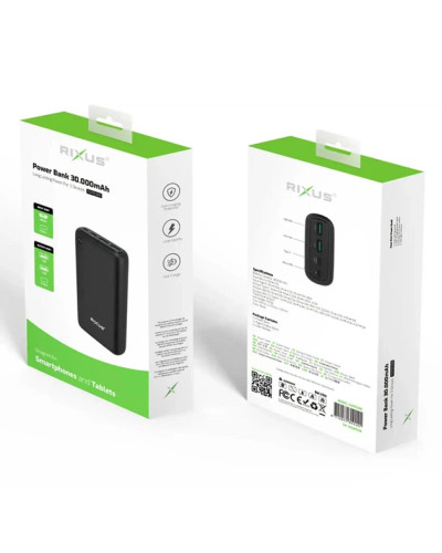 Повербанк Rixus RXPB38B 30000 mAh 22.5W с быстрой зарядкой