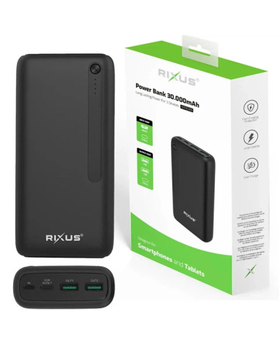 Повербанк Rixus RXPB38B 30000 mAh 22.5W с быстрой зарядкой