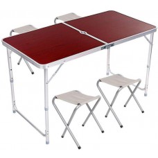 Стол алюминиевый раскладной для пикника + 4 стула, чемодан folding table. Коричневый