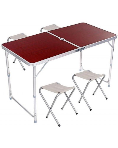 Стол алюминиевый раскладной для пикника + 4 стула, чемодан folding table. Коричневый