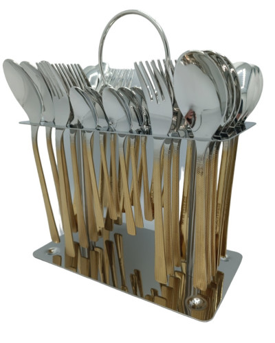 Набор столовых приборов CUTLERY SET CD-01 (Ложки, вилки) (12 персон/36 предм.) (Хром (чистый) + Золото (рифление)) // [403] (12 шт/ящ)
